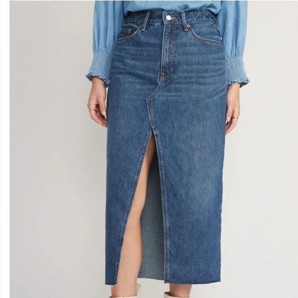OLD NAVY High-Waisted Split-Front Cut-Off Non-Stretch Jean Maxi Skirt 8